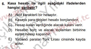 2019 Genel Muhasebe 1 Yaz Okulu 6. Çıkmış Sınav Sorusu