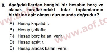 2019 Genel Muhasebe 1 Yaz Okulu 8. Çıkmış Sınav Sorusu