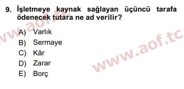 2019 Genel Muhasebe 1 Yaz Okulu 9. Çıkmış Sınav Sorusu