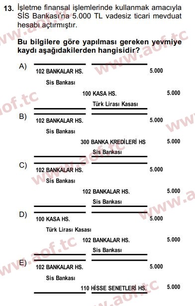 2020 Genel Muhasebe 1 Final 13. Çıkmış Sınav Sorusu