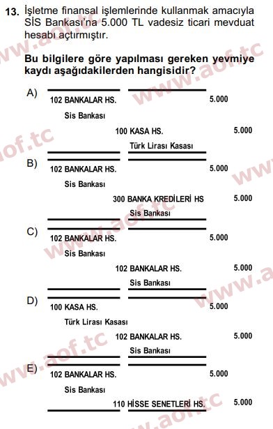 2020 Genel Muhasebe 1 Final 13. Çıkmış Sınav Sorusu