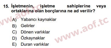 2020 Genel Muhasebe 1 Final 15. Çıkmış Sınav Sorusu