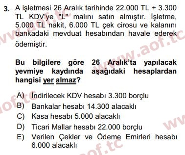 2020 Genel Muhasebe 1 Final 3. Çıkmış Sınav Sorusu