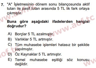 2020 Genel Muhasebe 1 Final 7. Çıkmış Sınav Sorusu