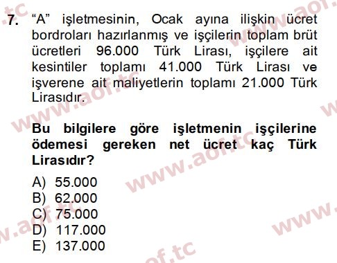 2015 Genel Muhasebe 2 Final 7. Çıkmış Sınav Sorusu
