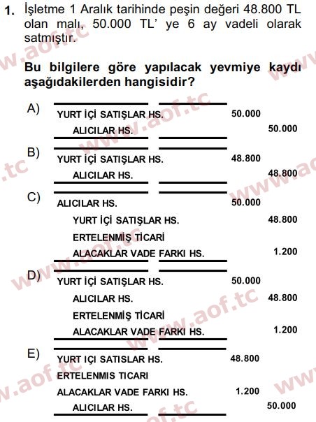 2016 Genel Muhasebe 2 Final 1. Çıkmış Sınav Sorusu