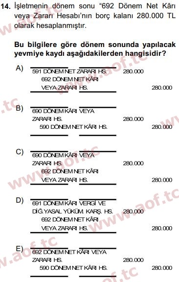 2016 Genel Muhasebe 2 Final 14. Çıkmış Sınav Sorusu