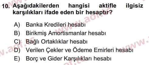 2017 Genel Muhasebe 2 Final 10. Çıkmış Sınav Sorusu