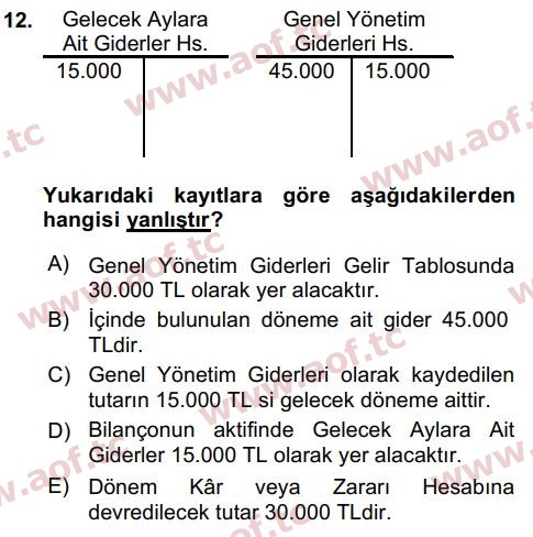 2017 Genel Muhasebe 2 Final 12. Çıkmış Sınav Sorusu