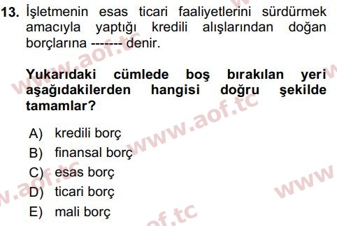 2019 Genel Muhasebe 2 Final 13. Çıkmış Sınav Sorusu