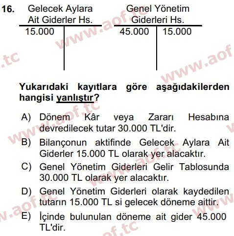 2019 Genel Muhasebe 2 Final 16. Çıkmış Sınav Sorusu