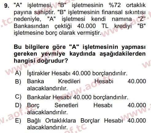 2019 Genel Muhasebe 2 Final 9. Çıkmış Sınav Sorusu