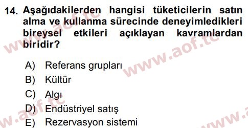 2018 Tüketici Davranışları Arasınav 14. Çıkmış Sınav Sorusu