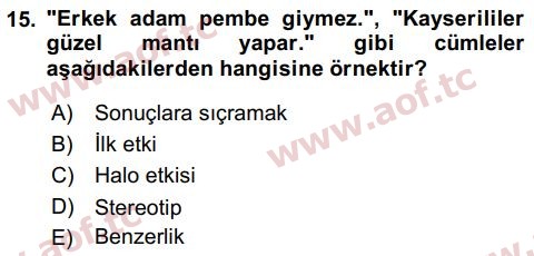 2018 Tüketici Davranışları Arasınav 15. Çıkmış Sınav Sorusu