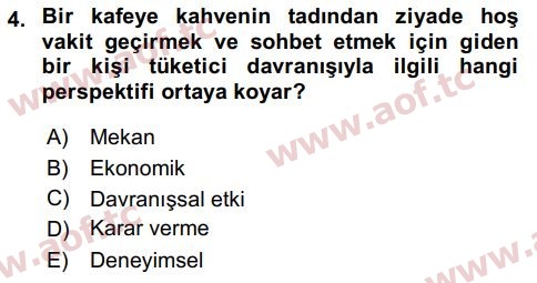 2018 Tüketici Davranışları Arasınav 4. Çıkmış Sınav Sorusu