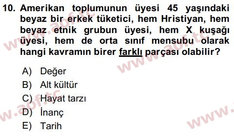 2018 Tüketici Davranışları Final 10. Çıkmış Sınav Sorusu