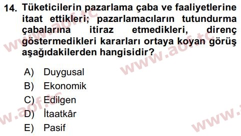 2018 Tüketici Davranışları Final 14. Çıkmış Sınav Sorusu