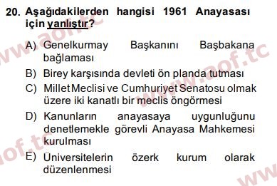 2015 Türk Siyasal Hayatı Arasınav 20. Çıkmış Sınav Sorusu