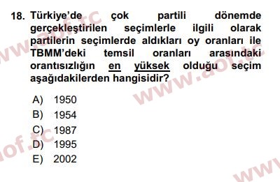 2017 Türk Siyasal Hayatı Arasınav 18. Çıkmış Sınav Sorusu