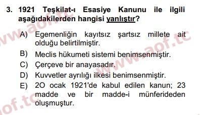 2017 Türk Siyasal Hayatı Arasınav 3. Çıkmış Sınav Sorusu