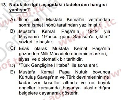 2017 Türk Siyasal Hayatı Yaz Okulu 13. Çıkmış Sınav Sorusu