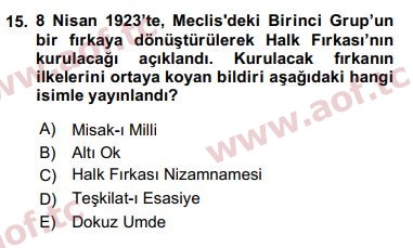 2017 Türk Siyasal Hayatı Yaz Okulu 15. Çıkmış Sınav Sorusu