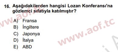 2017 Türk Siyasal Hayatı Yaz Okulu 16. Çıkmış Sınav Sorusu