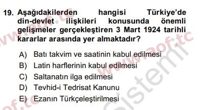 2017 Türk Siyasal Hayatı Yaz Okulu 19. Çıkmış Sınav Sorusu