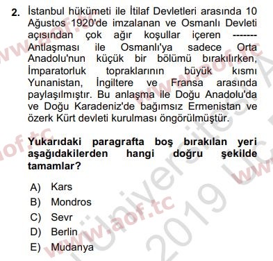 2017 Türk Siyasal Hayatı Yaz Okulu 2. Çıkmış Sınav Sorusu