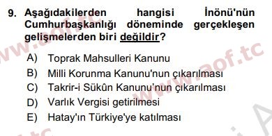 2017 Türk Siyasal Hayatı Yaz Okulu 9. Çıkmış Sınav Sorusu