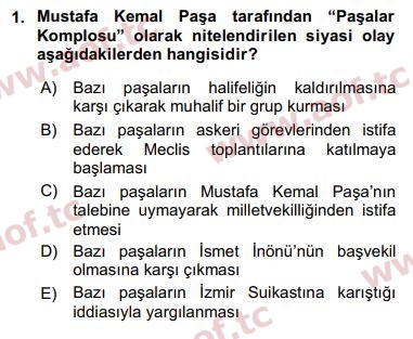 2018 Türk Siyasal Hayatı Arasınav 1. Çıkmış Sınav Sorusu