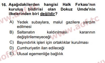 2018 Türk Siyasal Hayatı Arasınav 16. Çıkmış Sınav Sorusu