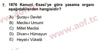 2018 Türk Siyasal Hayatı Arasınav 7. Çıkmış Sınav Sorusu