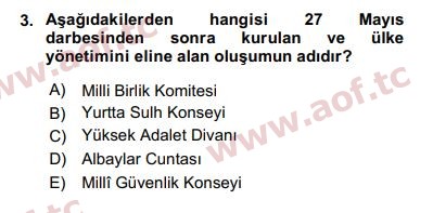 2018 Türk Siyasal Hayatı Final 3. Çıkmış Sınav Sorusu