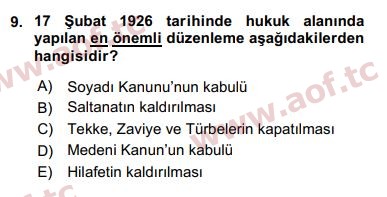 2018 Türk Siyasal Hayatı Final 9. Çıkmış Sınav Sorusu