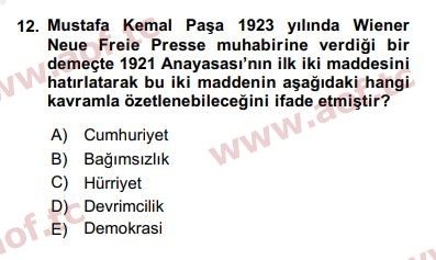 2018 Türk Siyasal Hayatı Yaz Okulu 12. Çıkmış Sınav Sorusu