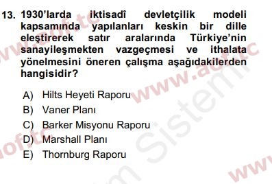 2018 Türk Siyasal Hayatı Yaz Okulu 13. Çıkmış Sınav Sorusu