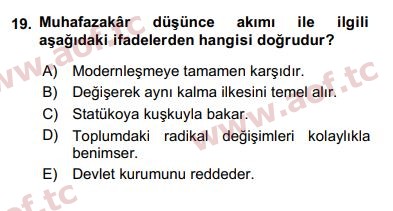 2018 Türk Siyasal Hayatı Yaz Okulu 19. Çıkmış Sınav Sorusu