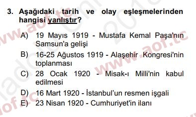 2018 Türk Siyasal Hayatı Yaz Okulu 3. Çıkmış Sınav Sorusu