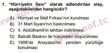 2019 Türk Siyasal Hayatı Arasınav 7. Çıkmış Sınav Sorusu