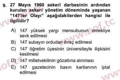 2019 Türk Siyasal Hayatı Arasınav 9. Çıkmış Sınav Sorusu