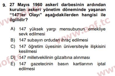 2019 Türk Siyasal Hayatı Arasınav 9. Çıkmış Sınav Sorusu