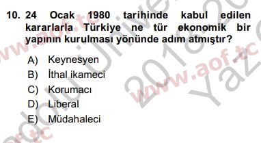 2019 Türk Siyasal Hayatı Yaz Okulu 10. Çıkmış Sınav Sorusu