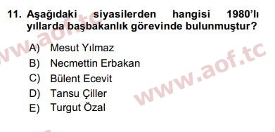 2019 Türk Siyasal Hayatı Yaz Okulu 11. Çıkmış Sınav Sorusu