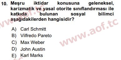 2016 Siyaset Bilimi Arasınav 10. Çıkmış Sınav Sorusu