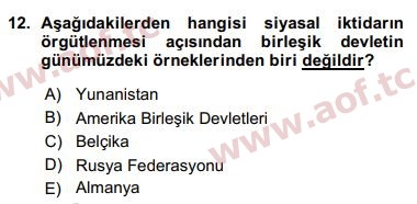 2016 Siyaset Bilimi Arasınav 12. Çıkmış Sınav Sorusu