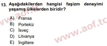 2017 Siyaset Bilimi Arasınav 13. Çıkmış Sınav Sorusu