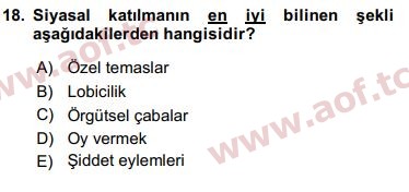 2017 Siyaset Bilimi Arasınav 18. Çıkmış Sınav Sorusu