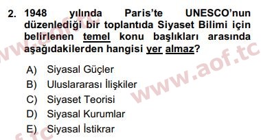 2019 Siyaset Bilimi Arasınav 2. Çıkmış Sınav Sorusu