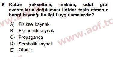 2019 Siyaset Bilimi Arasınav 6. Çıkmış Sınav Sorusu